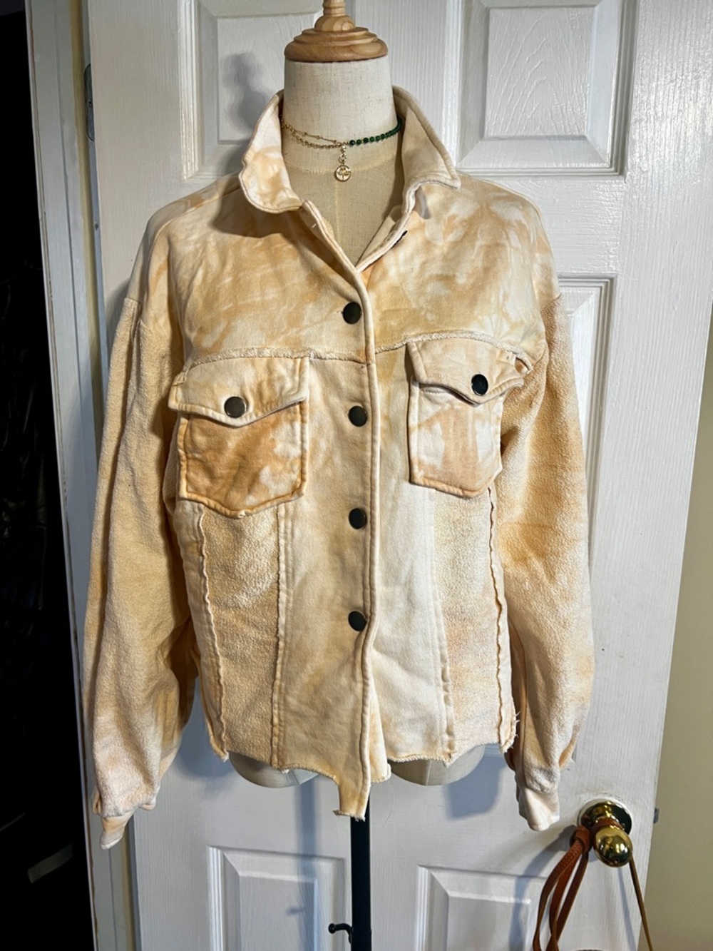 Natural Life Wms Tie Dye Cotton Butter Yellow Beige Shabby Chic Crop Jacket XS/S